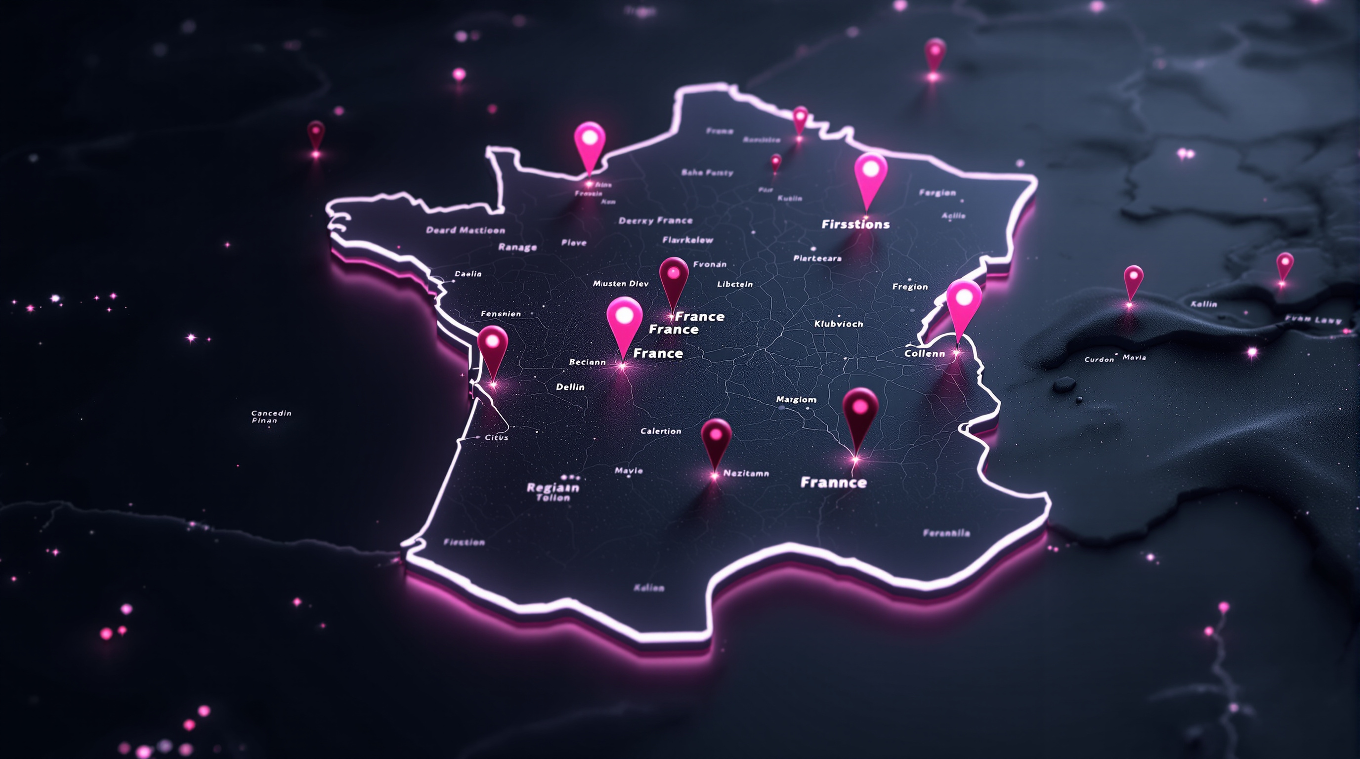 Carte de France stylisée avec zones téléphoniques et repères de localisation