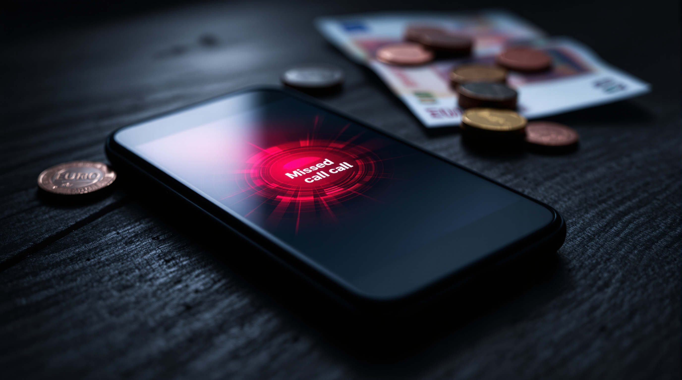 Smartphone affichant un appel manqué suspect évoquant un numéro surtaxé